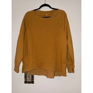 Aerie Womens Mustard Oversized Raw Edge Raglan Crewneck Sweatshirt Small